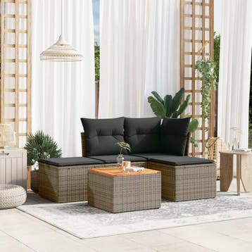 vidaXL 5-delige Loungeset met kussens poly rattan grijs, Verzenden, Nieuw, Loungeset