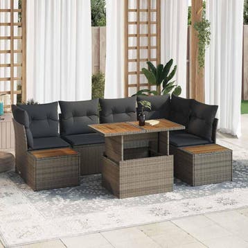 vidaXL Tuin Sofa Set 10 st Grijs Poly riet, Verzenden, Nieuw, Meer dan 8 zitplaatsen