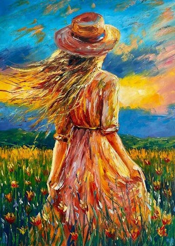 Yuni R. P - Horizonte de Oro: Mujer y Flores Silvestres