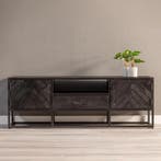 Tv-meubel Mangohout Kjeld 145 Zwart, Verzenden, Nieuw, Overige houtsoorten, Industriële meubels
