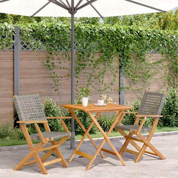 vidaXL 3-delige Bistroset poly rattan en massief hout grijs, Verzenden, Nieuw, Hardhout