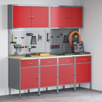 vidaXL Werk kast met lade met slot 10 st Rood Engineered, Verzenden, Nieuw