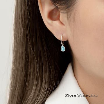925 zilveren oorringen met blauwe chalcedoon druppelvormige, Verzenden, Nieuw, Zilver