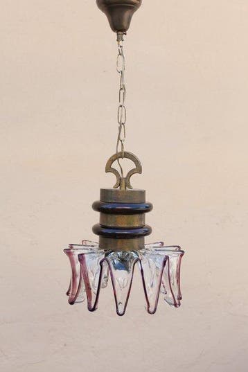 Plafondlamp - Glas, Messing, Antiek en Kunst