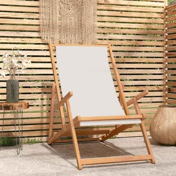 vidaXL Strandstoel inklapbaar massief teakhout crèmekleurig, Verzenden, Nieuw, Teakhout