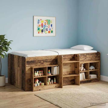 vidaXL Kinder Hoogslaper Oud hout 90 x 200 cm Bewerkt hout, Huis en Inrichting, Eenpersoons, Bruin, Verzenden, Nieuw