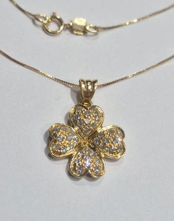 Ketting met hanger - 18 karaat Geel goud Diamant