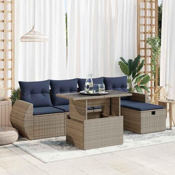 vidaXL 6-delige Loungeset met kussens poly rattan acacia, Verzenden, Nieuw, Loungeset