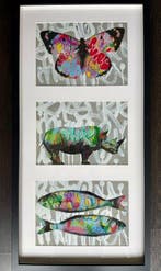 PaperBoy - Graffiti Animals (Original triptych, framed), Antiek en Kunst
