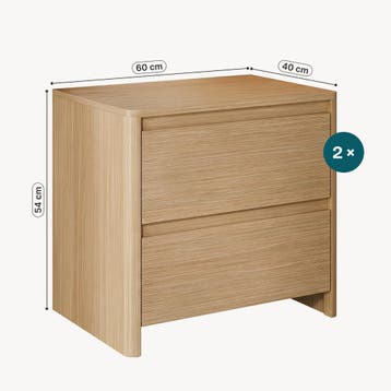 Nachtkast Takranmaa 54x60x40 cm eikenkleurig set van 2 [en.c, Verzenden, Nieuw