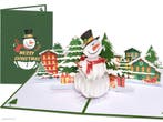Pop-up Kerstkaart Sneeuwpop met besneeuwde dennenbomen, Diversen, Wenskaarten, Verzenden, Nieuw