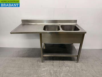 RVS Spoeltafel Dubbele Spoelbak 160 x 70 x 87,5 cm Horeca, Ophalen of Verzenden, Gebruikt