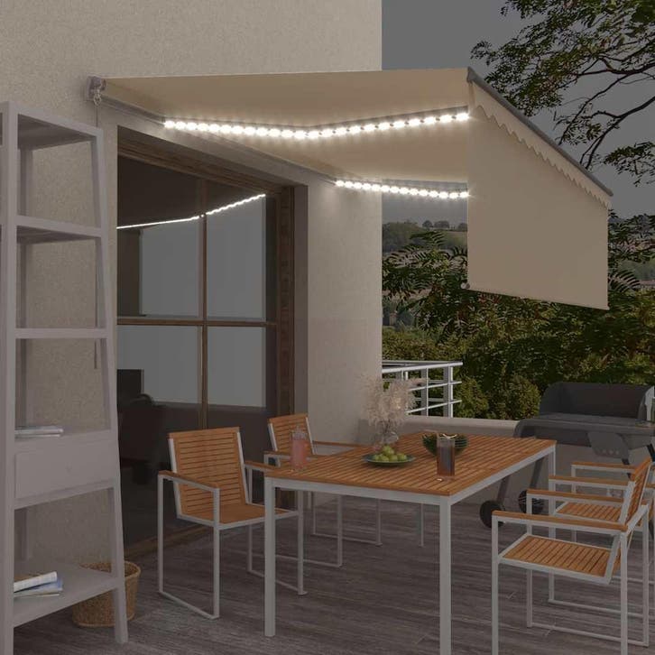 vidaXL Luifel handmatig uittrekbaar met rolgordijn en LED, Tuin en Terras, Zonneschermen, Nieuw, Verzenden