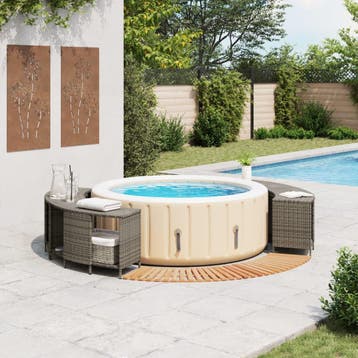 vidaXL Hottub-ombouw poly rattan massief acaciahout grijs, Verzenden, Nieuw