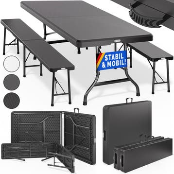 Bierbank Set 3-delig Antraciet Kunststof 180cm (Biertafels), Tuin en Terras, Verzenden, Nieuw