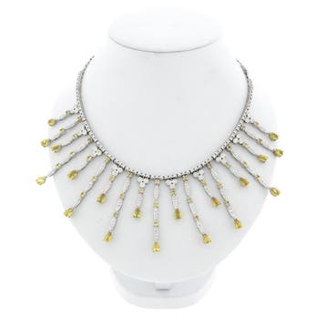 Witgouden collier met gele saffier en diamanten; Ca. 2,00..., Gebruikt, Ophalen of Verzenden, Met edelsteen, Goud