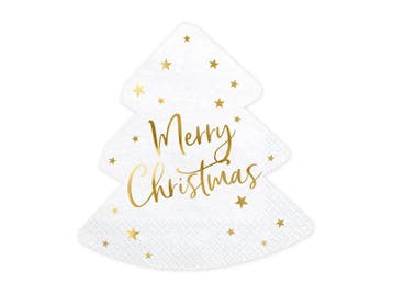 Kerstboom Servetten Merry Christmas Wit (20st), Ophalen of Verzenden, Nieuw