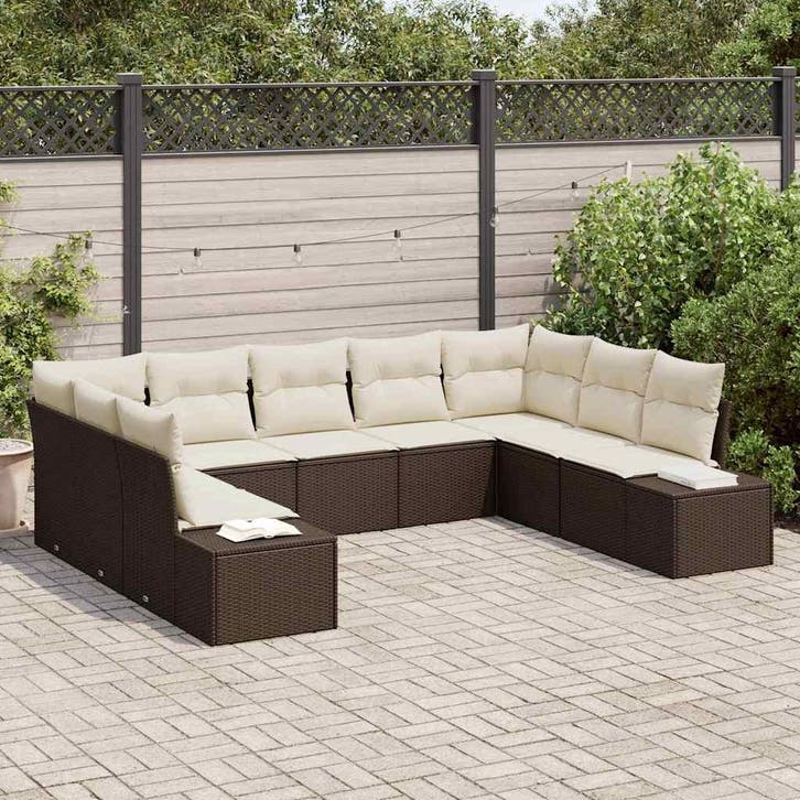 vidaXL Tuin Sofa Set met kussen 9 pcs Bruin poly rattan, Tuin en Terras, Tuinsets en Loungesets, Nieuw, Rotan, Verzenden