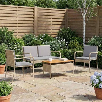 vidaXL Tuin set met kussen staal, Verzenden, Nieuw, Rotan