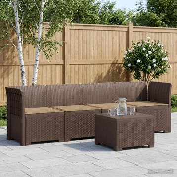 vidaXL 4-Persoons Tuin Sofa met Kussens Rieten Look PP Bruin, Tuin en Terras, Tuinsets en Loungesets, Verzenden, Nieuw