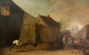 Hollandse School (XVII-XVIII) - Boerenerf met twee figuren
