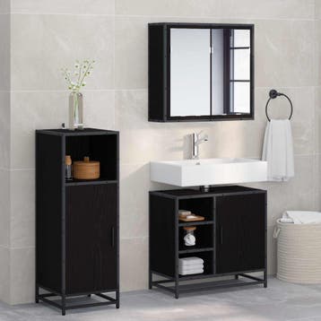vidaXL Badkamermeubelset 3 st Zwart Eiken 65 x 33 x 60 cm, Verzenden, Nieuw, Overige typen