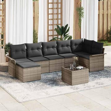 vidaXL Tuin Sofa Set 8 st Grijs poly rattan, Verzenden, Nieuw, 8 zitplaatsen
