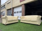 Bankstel Springvale Chesterfield Blenheim  banken creme leer, Gebruikt, Design, Rechte bank, Leer