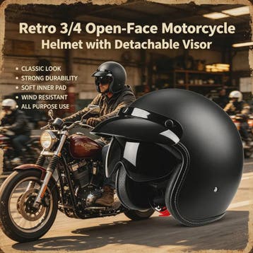 Retro 3/4 Motorhelm Open-Face met Afneembaar Vizier - Vintag, Verzenden, Nieuw met kaartje