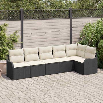 vidaXL Tuin Sofa Set Zwart poly rattan, Verzenden, Nieuw, Rotan, 6 zitplaatsen