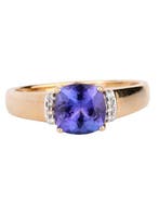 Ring - 14 karaat Geel goud - 1.46ct. tw. Tanzaniet - Diamant, Nieuw