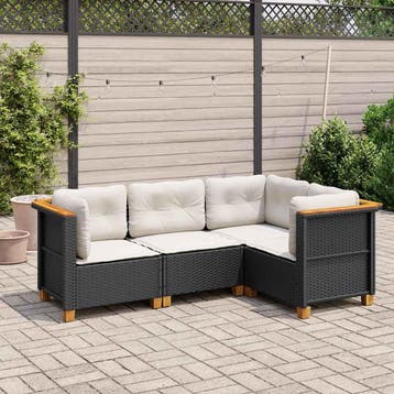 vidaXL 4-delige Loungeset met kussens poly rattan zwart, Verzenden, Nieuw, Loungeset