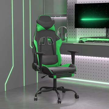 vidaXL Gamestoel met voetensteun kunstleer zwart en groen, Verzenden, Nieuw, Groen