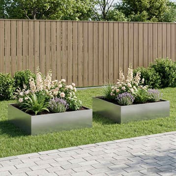 vidaXL Plantenbak 2 st zilver 100 x 100 x 30 cm, 100 cm of meer, Verzenden, Nieuw, Metaal