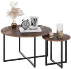 2-delige Salontafel Set – Vintage Donker Houten Bijzettafels, Huis en Inrichting, Tafels | Salontafels, 50 tot 100 cm, Verzenden