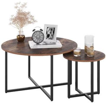 2-delige Salontafel Set – Vintage Donker Houten Bijzettafels, 50 tot 100 cm, Verzenden, Nieuw, 50 tot 100 cm