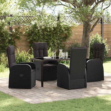 vidaXL Tuin eettafelset 5 st Zwart poly rattan, Verzenden, Nieuw, Rotan, 5 zitplaatsen