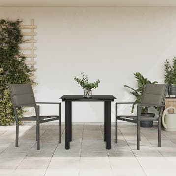 vidaXL 3-delige Tuinset textileen en staal zwart, Tuin en Terras, 2 zitplaatsen, Verzenden, Nieuw, Rvs