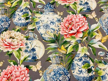 Panama-katoenen stof “Peonie & Porcellane Imperiali” –
