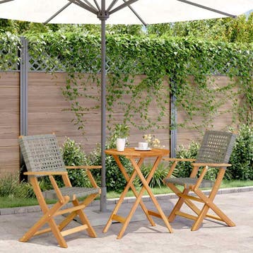 vidaXL 3-delige Bistroset poly rattan en massief hout grijs, Verzenden, Nieuw, Hardhout