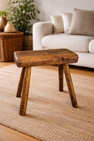 Kruk - ST001 - Eik - Oude handgemaakte eikenhouten kruk