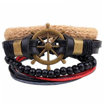 Fako Bijoux - Armband - Leder - Set Vintage - Stuurwiel, Verzenden, Nieuw