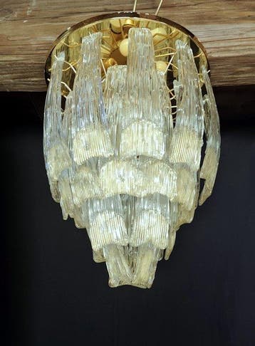 Plafondlamp - Waterval - Pulegoso glas met goud - Murano