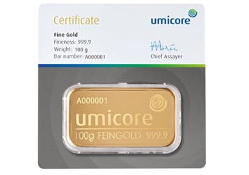 Umicore Goudbaar 100 gram met certificaat | Goudonline, Goud