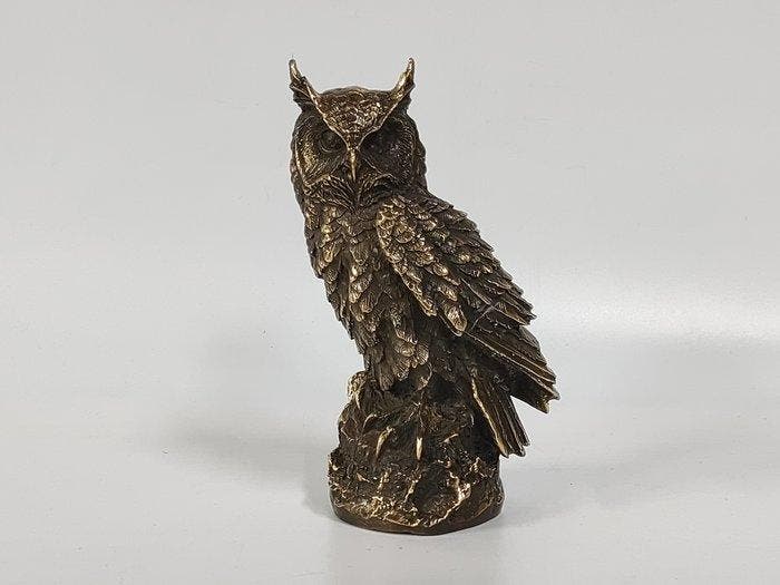 Beeld, Bronze owl sculpture - 15 cm - Legering, Messing, Antiek en Kunst, Curiosa en Brocante
