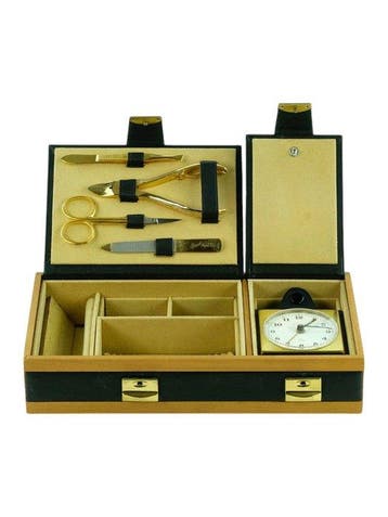 Reisset met toiletartikelen - Leder, Hout, Metaal - Solingen