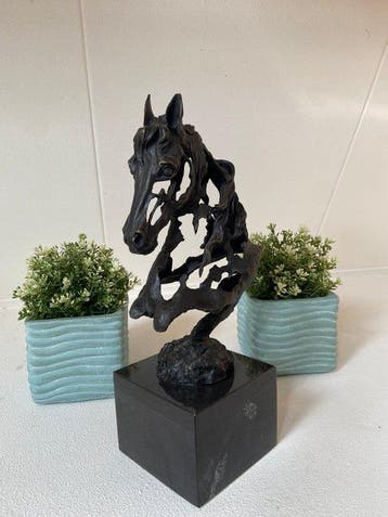 Beeld, Horse Head - 42 cm - Brons, Marmer