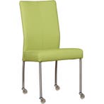 Leren eetkamerstoel Comfort met wieltjes - Hermes Lime, Huis en Inrichting, Ophalen of Verzenden, Nieuw, Leer, Modern