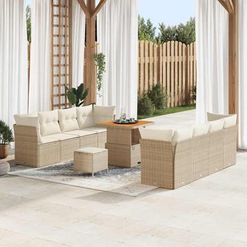 vidaXL Tuin Sofa Set 11 st 8-Aantal zitplaatsen Beige en, Verzenden, Nieuw, Rotan, Meer dan 8 zitplaatsen