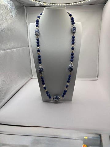 Zilver - Halsketting - Lapis lazuli, keramische parels